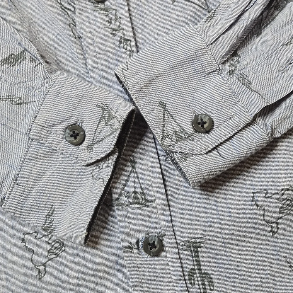 Wonder Nation Denim Blue Western Print Long Sleeve Button Down Shirt Boy's Small